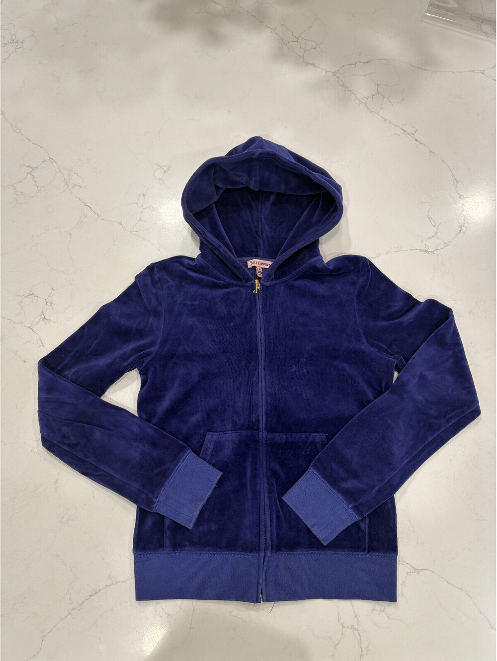 Juicy Couture Blue Velour Zip Hoodie Women's Medium Y2K Full Zip Made USA